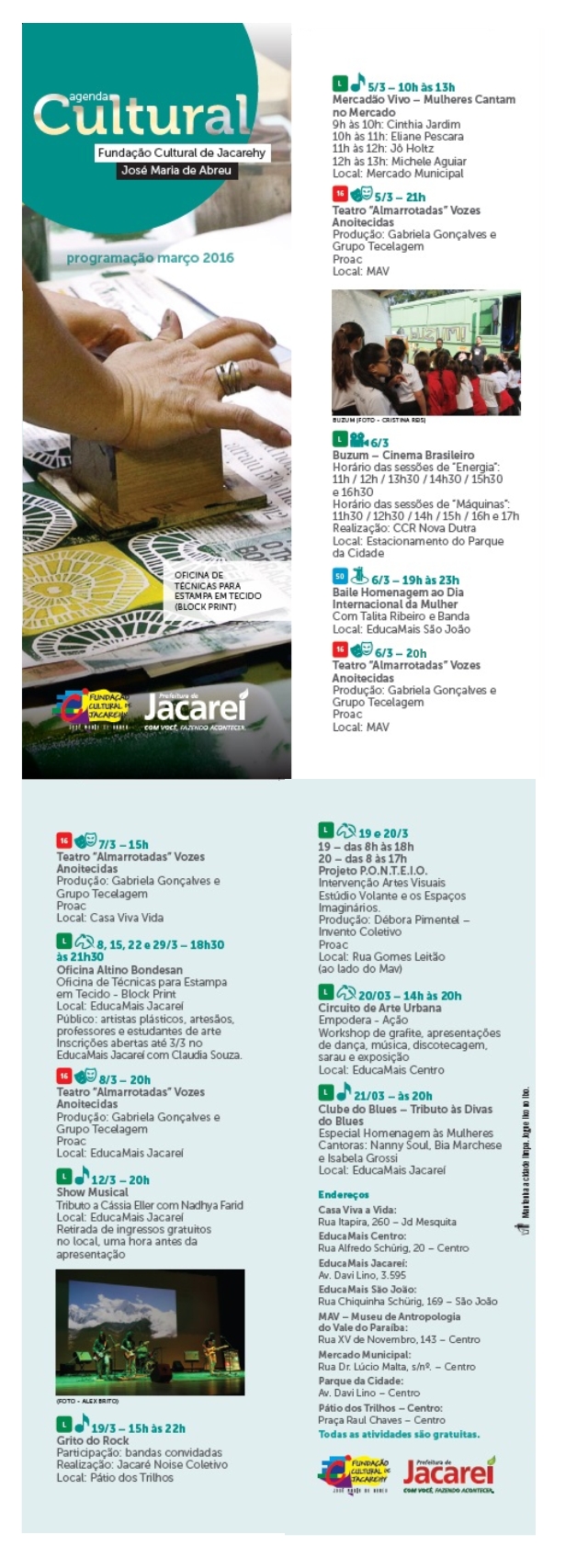 Confira a programação da agenda cultural de março e prestigie